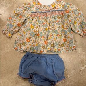 True Brand Floral Blouse and Blue Diaper Cover Set